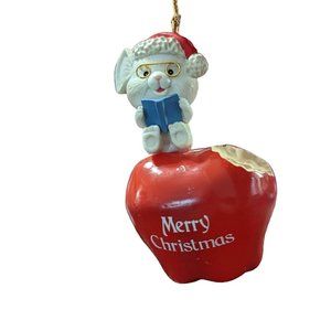 1992 Lustre Fame Vintage Christmas Ornament Mouse on Apple